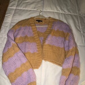 Lizard Thicket Purple and Tan Striped Cardigan